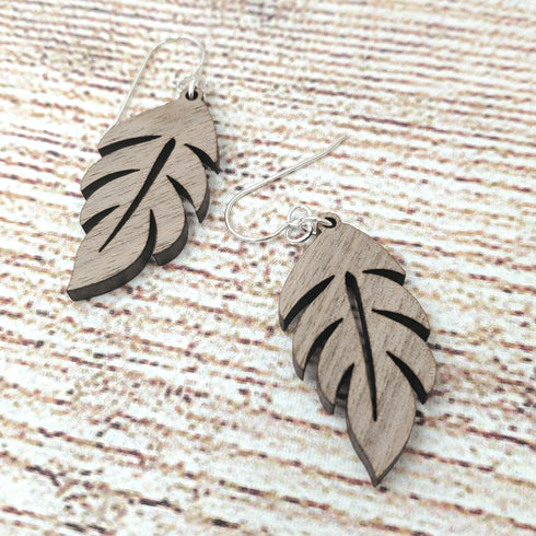 Walnut Palm Leaf Sterling Earrings